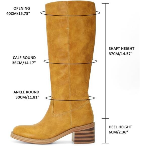 Womens Banana Knee High Boots Square Toe Boots Block Heel Boots Wide Calf - Picture 5 of 7